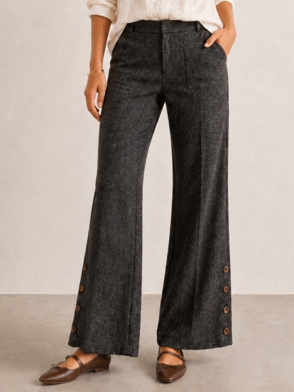 ANTHROPOLOGIE Elevenses Vintage Brighton Tweed Trousers Grey Brown Sz 2 EUC